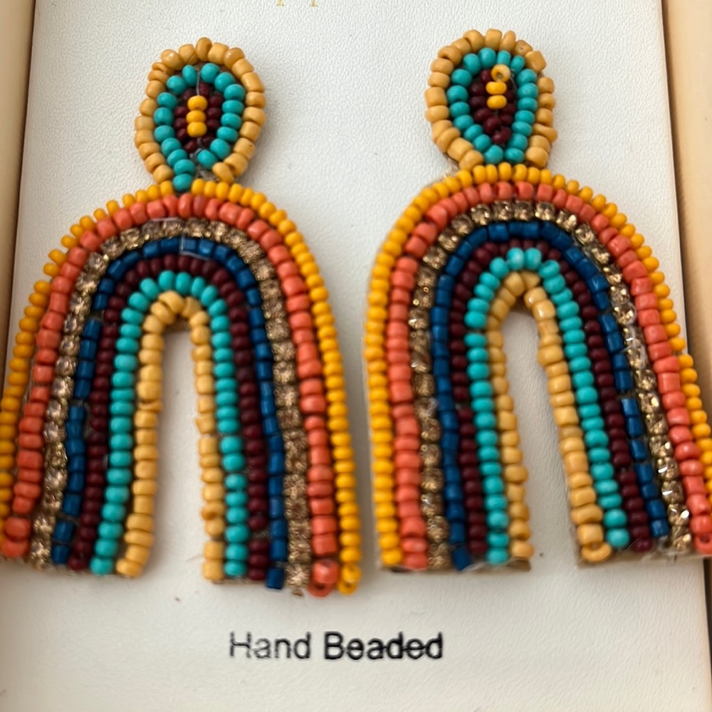 Hand beaded rainbow earrings